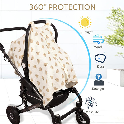 Summer Car Seat Cover Baby Girls Boys, Cotton Baby Car Seat Cover for Carseat, Comfortable Muslin Nursing Cover, Soft