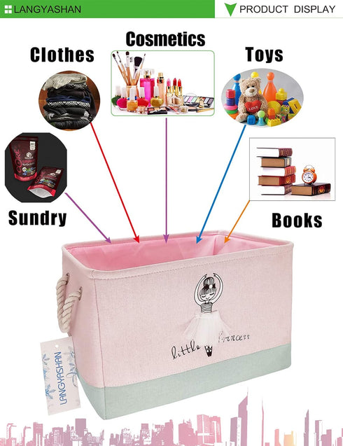 LANGYASHAN Rectangular Canvas Storage Bin with Handles for Organizing Home Kitchen Toys Office Closet Shelf (Girl)