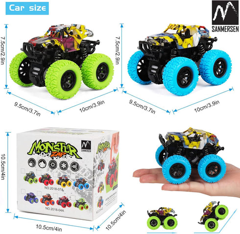 M SANMERSEN 2 Pack Monster Truck Toys, 360° Rotating for Boys and Girls Ages 3-5 - Toddler Car Gifts