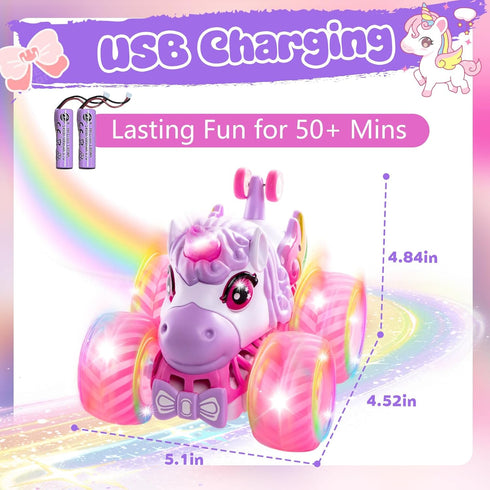 SUMEAUT 360 4WD 2.4GHz 3-12 (LY-023) Remote Control Car Unicorn Monster Trucks for Girls Rotating Stunt RC Cars