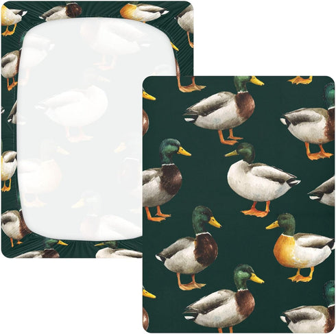 Mazeann 52" 28" 9" Birds Mallard Ducks Crib Sheets Soft Breathable Fitted Cotton Baby Crib Sheets Mattress Cover