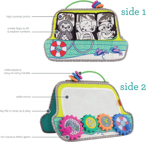 Tummy Infantino Busy Board Mirror & Sensory Discovery Toy Boat for Fine Motor Skill Development with Gears, Beads, High