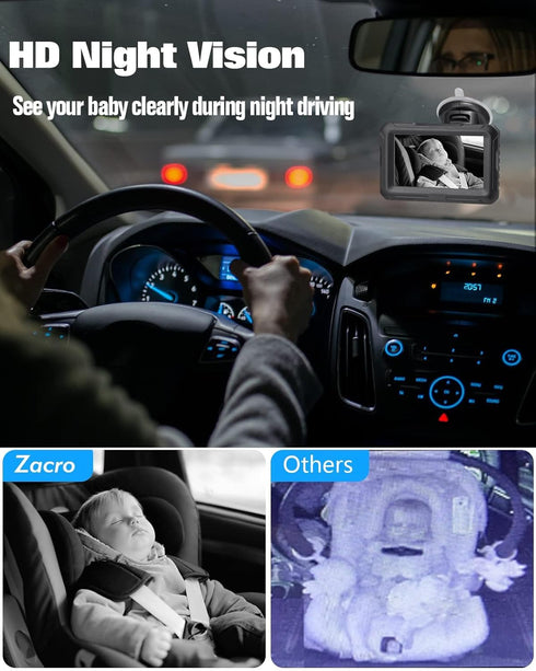 1080P 4.3" 150 360 Zacro Baby Car Camera, Baby Camera for Car, with HD Night Vision, Wide View Angle Baby, Rotatable