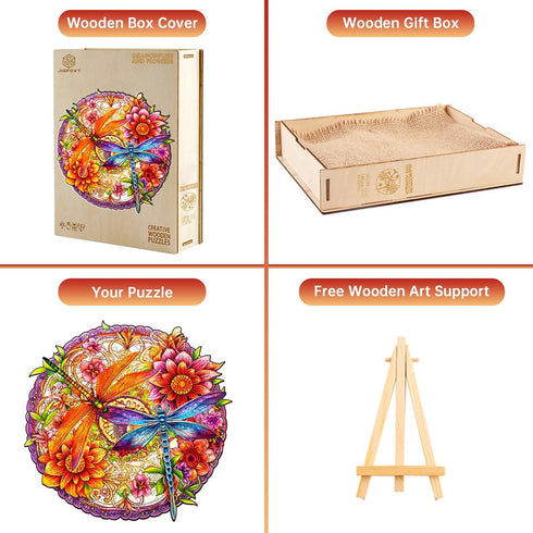 Dragonflies Family Wooden Jigsaw Puzzles for Adults, Unique Animal Shape Wood Puzzles, 260 pcs (L-13.6 * 13.1in)