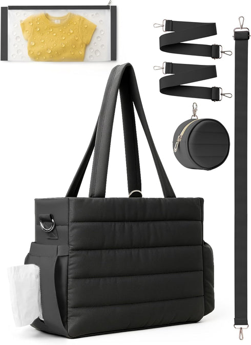 CarryWise Large Diaper Bag Tote for Women, Crossbody Mommy Bag with Waterproof Bult-in