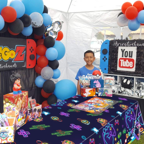 4Pcs Video Game Party Tablecloth - Neon Game On Rectangular Table Covers for Kids Birthday Party Decorations