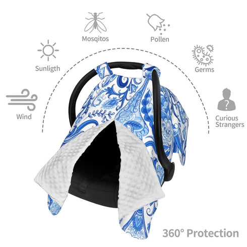 Hcpwzrf Blue White Floral Paisley Baby Car Seat Cover & Nursing Cover - Breathable Stretch Multi-Use Cover