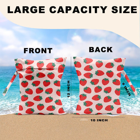 CFGBFDGH 2Pcs 12x10 Inch, Fruits Wet Bags Strawberry Orange Waterproof Travel Laundry Bags, Reusable Wet Dry Bag
