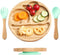 Suction Plates for Baby & Toddler, Bamboo Divided Platter with Silicone Fork & Spoon, Non-Slip Design for Weaning