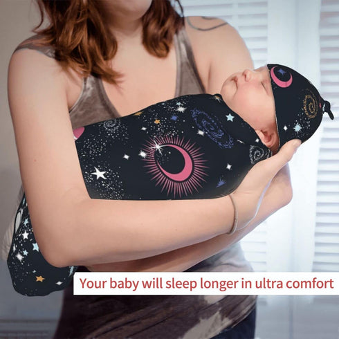 Osvbs Set, Space Galaxy Newborn Swaddle Blanket with Beanie Soft and Stretchy Baby Blanket Swaddle Sack for Boy