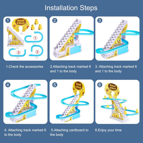 Small Duck Climbing Stairs Toy, Electric Duck Roller Coaster Set with LED Lights & Music, Birthday Gift for Kids