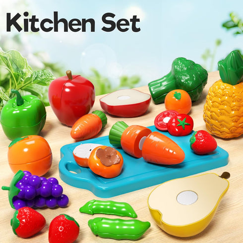Set, 1-3 1 2 3 Toddler Toys Play Food Learning Toy Cutting Food with Color Sorting Basket, Pretend Play Kitchen
