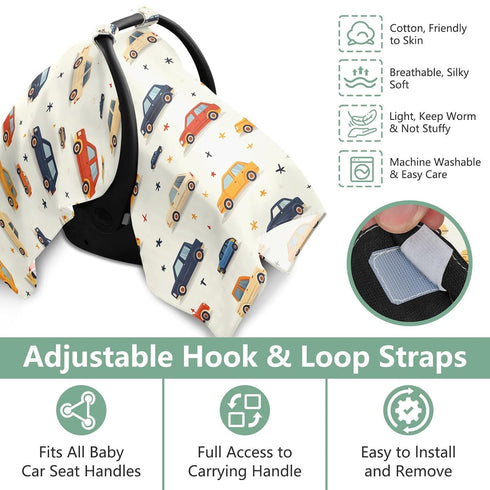 Dalzium Cars Car Seat Cover Baby, Carseat Canopy Cover for Girl Boy, Breathable Baby Carrier Cover Stroller Sun Shade