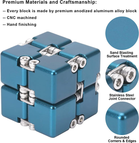 Aluminum Alloy Metal Infinity Cube Fidget Toy (6 Colors) - Stress Relief for Kids and Adults