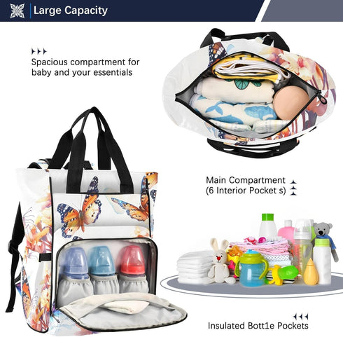 SUABO Backpack Baby Diaper Bag Bunch Of Buterflies Large Bag Waterproof Travel Diaper Bags for Moms and Dads