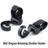 2 Pack Stroller Hooks, 360 Degree Rotatable Hanging Clips for Mommy, Multipurpose Stroller Clip Straps (Black)