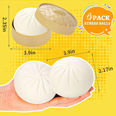 FFNIU 4Pack Dumpling Fidget Toy, Dumpling Stress Ball, Steamed Stuffed Bun, Squishies Stress Relief Decompression Toy