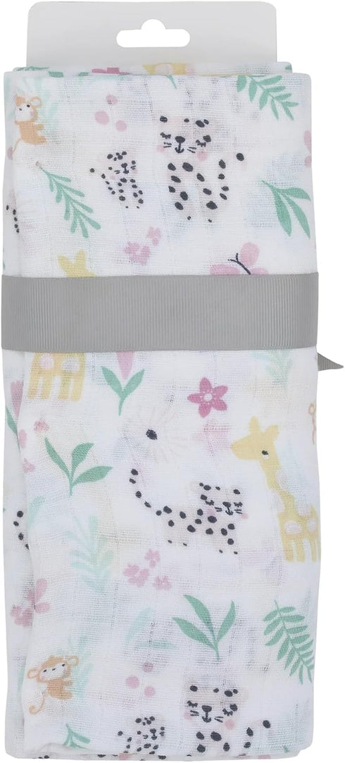 Generic 100% 47x47 (Pack 2) Muslin Swaddle Blanket Baby Girl Jungle Print Extra Soft Cotton Muslin Blanket Baby Girl