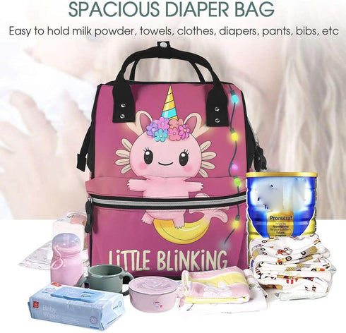 Qewfoju Backpack Backpack Cute Axolotl Print Diaper Bag Large Capacity Diaper Baby Changing Bags