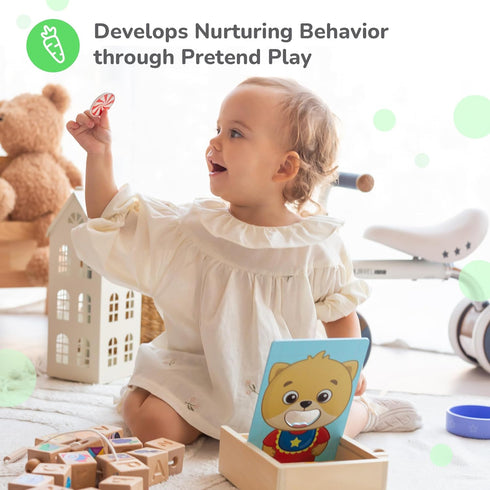 Set 1-4+ (27 Bimi Boo Wooden Feeding Toy - Montessori Pretend Play Food for Toddlers - Fine Motor Skills Scooping Toy