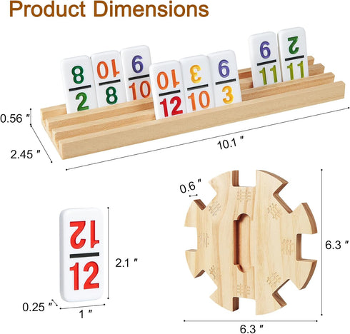 Set 4 12 91 ELONGDI Mexican Train Dominoes with Wooden Trays/Racks and Portable Carrying Case,Travel Colorful Double