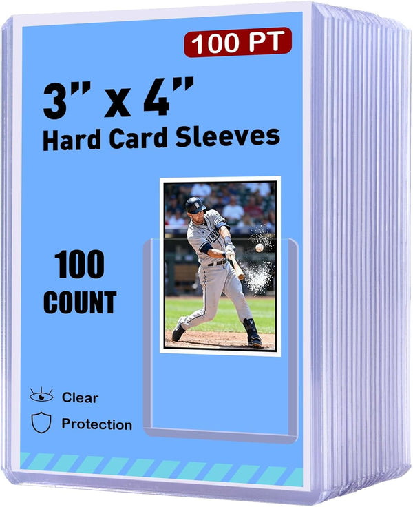 RIXUGIT 100ct Card Sleeves Hard Plastic - 100pt 3"x4" Trading Card Protector, Premium