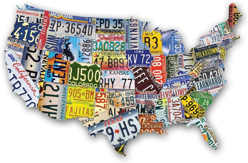 USA License Plate Map 1000 Piece Jigsaw Puzzle - Cool Wall Art in the Shape of the US - 31 inches long