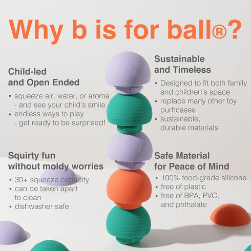 6 2 Set b is for Ball Food Grade Silicone Sensory Baby & Toddler Ball | teether | squirty Bath Toy | Stacking Toy |