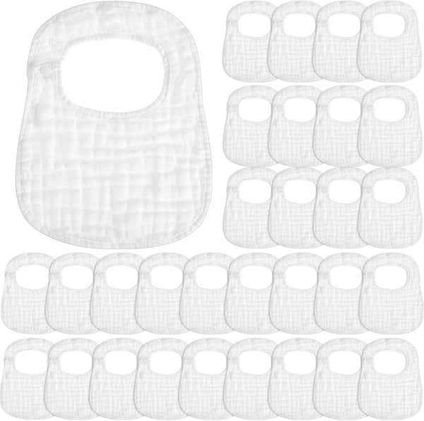 Reginary 30 Pack White Muslin Bibs Bulk for Boy Girl Muslin Baby