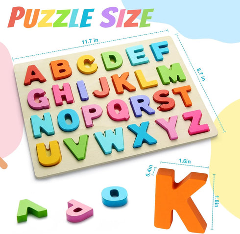 JOLSNAF Set Wooden Puzzles for Toddlers, ABC Alphabet Puzzle, Learning Toys, Preschool Learning Activities, Preschool