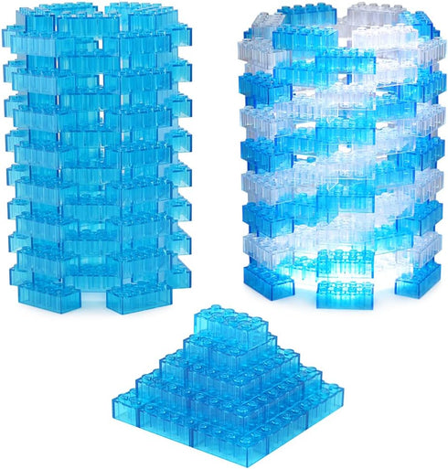 Feleph 320 Pieces Transparent Medium Blue 2x4 Bricks Parts Building Kit, Creative Play Set Compatible with Major Brands