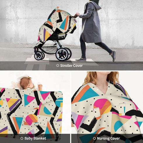 Hcpwzrf Memphis Fashion Style Geometric Baby Car Seat Cover & Nursing Cover - Breathable Stretch Multi-Use Cover