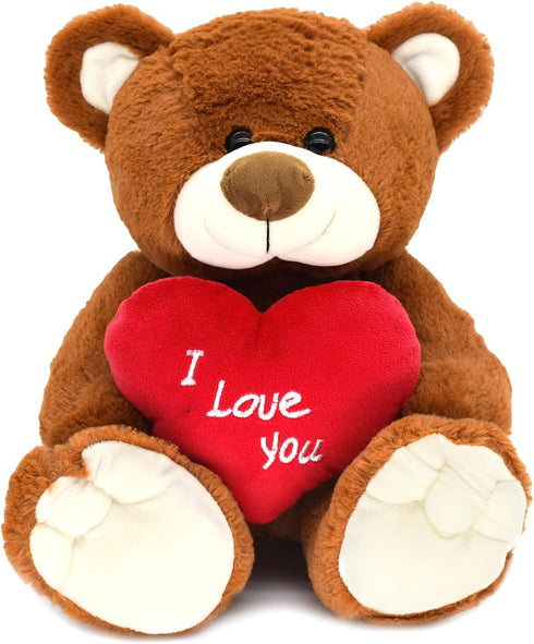 10'' I Love You! Teddy Bear with Red Heart, Soft Plush Doll Stuffed Animal Gifts for Her/Girlfriend Mom Kids (Brown)