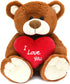 10'' I Love You! Teddy Bear with Red Heart, Soft Plush Doll Stuffed Animal Gifts for Her/Girlfriend Mom Kids (Brown)