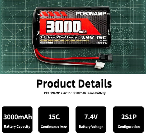 PCEONAMP 7.4V 3000mAh 2S SM-2P C24 D90 H101 2 Li-ion Battery Battery with Plug Rechargeable High Capacity RC Battery