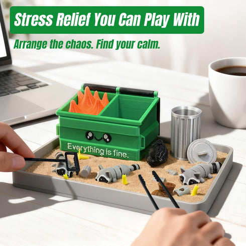 Estairkas Dumpster Fire Zen Garden for Desk Decor, Funny Desk Accessories Zen Garden Kit, Office Mini Garbage Fire