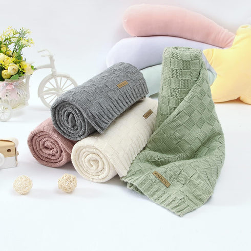 LAWKUL Knit Baby Blankets, White Cable Newborn Receiving Blanket, Soft Swaddle for Crib Stroller, 40"x30"
