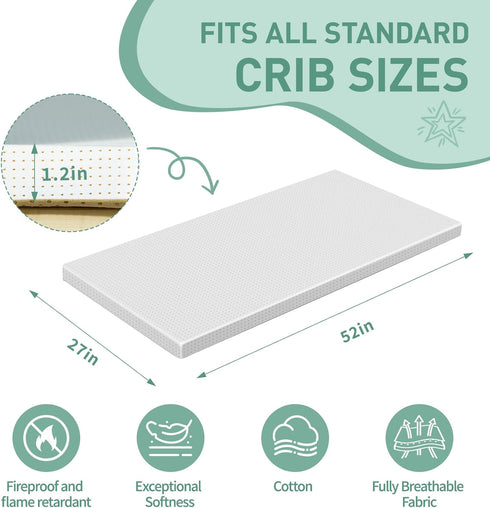 52 27 Mattress,100% (1.2inch, 52 27) Gwydre * Washable Crib & Toddler Washable Memory Foam, Toddler Bed Portrable
