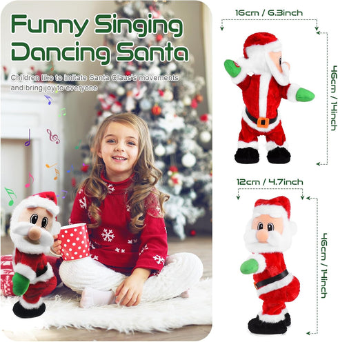 SdeNow Dancing Santa Claus Plush Toy Animated Singing and Twisted Wiggle Hip Christmas Figure for Kids, Funny Musical