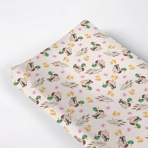 KuphiL10C Cartoon Mallard Duck Flowers Floral Leaves Baby Changing Pad Cover, Unisex Duck