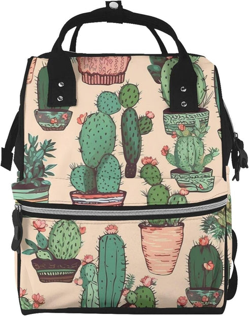 QSMJKLD Cactus Pattern Diaper Bag with Changing Pad, Pacifier Holder - Multifunction Travel