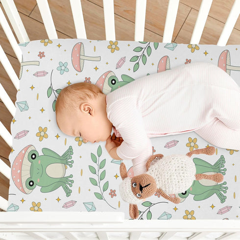 KICPOAY 52 28 Cute Frog Mushrooms Leaves Fitted Crib Sheets Stretchy Portable Playard Sheets for Baby Toddler