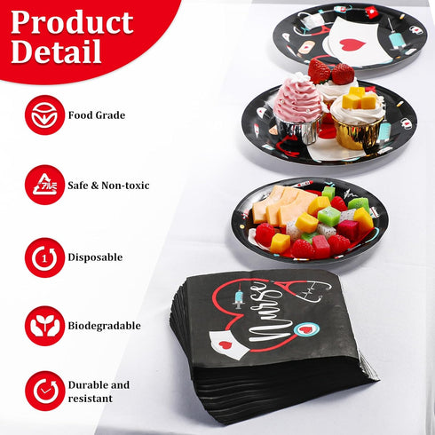 200 9 Inch 7 Inch Set Pcs Graduation Nurse Party Decorations Doctor Nurse Week Party Plates Include Paper Disposable