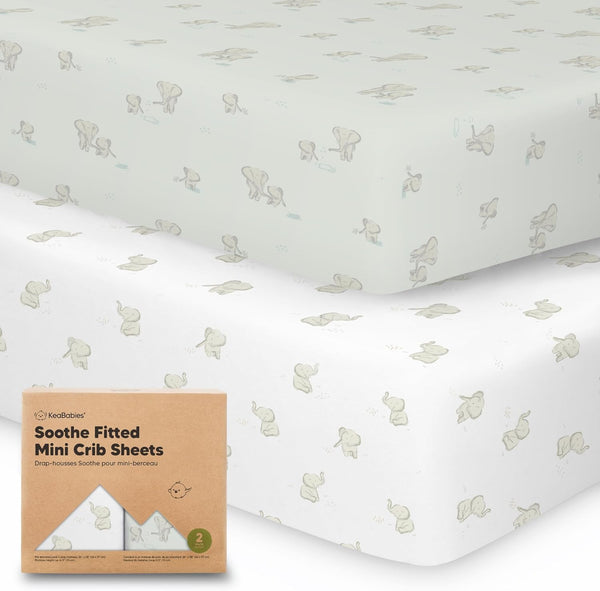 2-Pack Mini Crib Sheets Fitted - Organic Cotton Pack N Play Sheets for Pack and Play Mattress, Jersey Neutral (Elly)