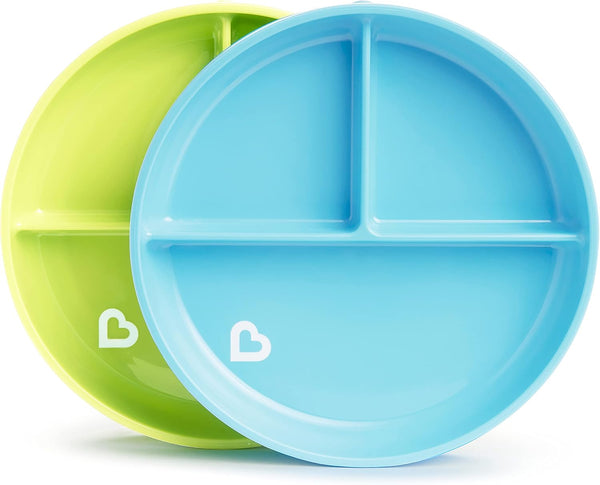 Munchkin Stay Put Suction Plates - Baby and Toddler, 3 Divided Sections, Blue/Green