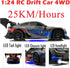 2.4GHz 1:24 4WD 25KM+/H HTURCCOP RC Drift Car Scale High Speed Model Vehicle with LED Lights Drifting Tire Racing Sport