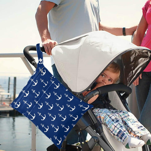 visesunny 2Pcs Classic Anchor Dark Blue Wet Bag with Zippered Pockets Washable Reusable Roomy