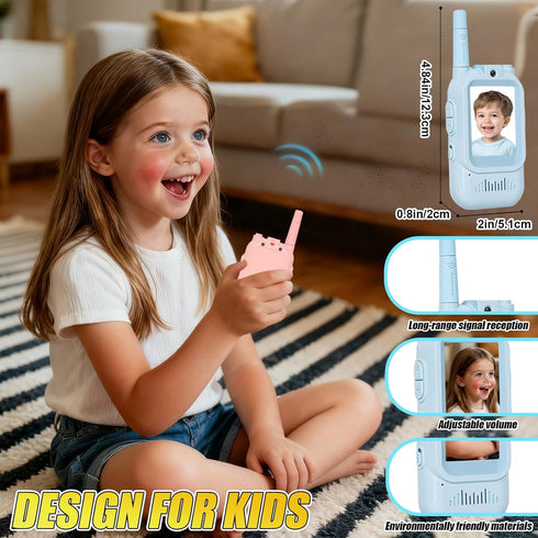 BlessFly Pack 2, 2 inch 3-12 Video Walkie Talkies for Kids of Long Range Screen Rechargeable Video Chat Intercom