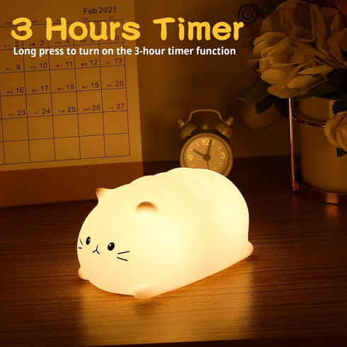 3 Tremdwoto Cat Night Light for Kids,Cute Colorful Night Light Baby Girl Squishy Night Lights Lamp Hour Timer Kitty
