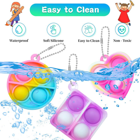 ONKULL 90 Pack 4-8,8-12 Pop Fidget Keychain ,Mini Fidget Toys Bulk ,Sensory Toys for Kids ,Party Favors for Kids Year